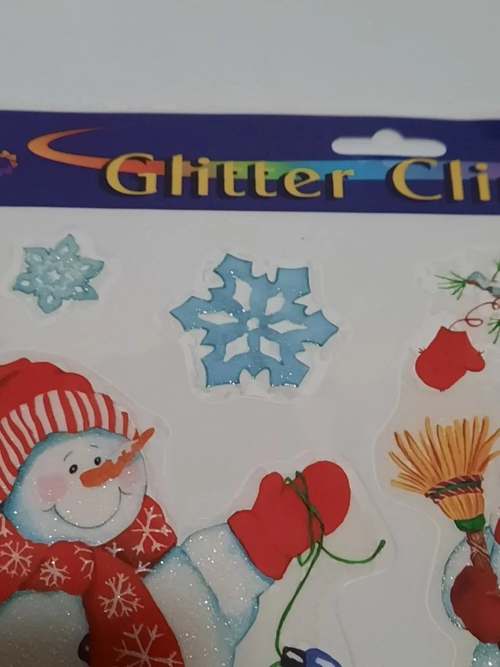 Vintage 2003 Classic Clings Glitter Snowman Christmas Window Clings Reusable